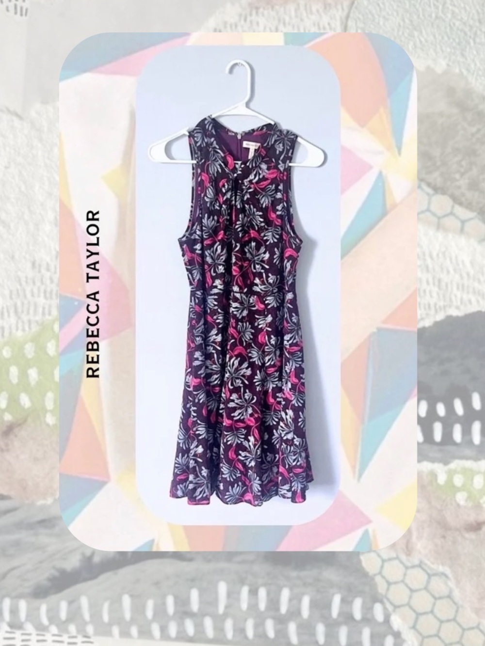 🎉🎉Rebecca Taylor Black White & Pink Floral Midi Sleeveless Flowy A-Line Dress